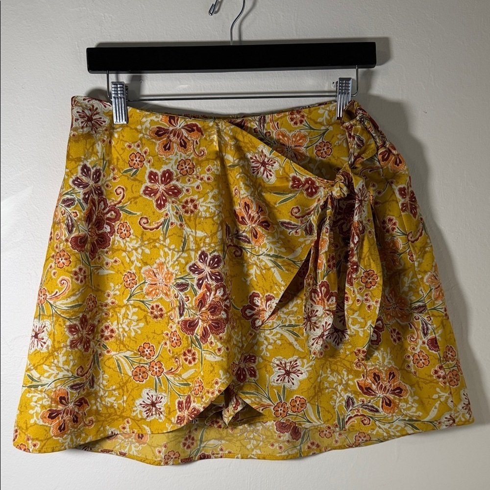 DR2 Mustard Floral Wrap Mini Skirt